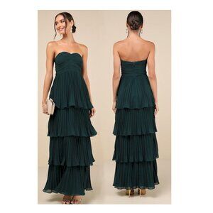 Lulus Seriously Sensational Black Strapless Pleated Tiered Dress Size XS New NWT